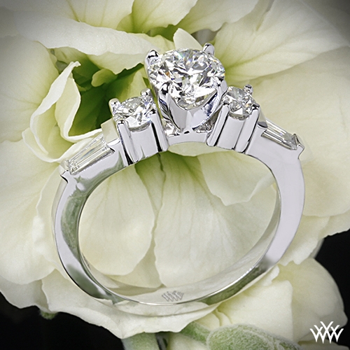 Round diamond engagement discount ring with baguettes