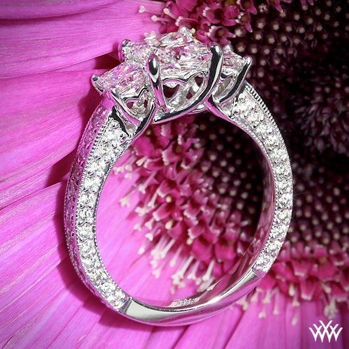 Three Stone Heart Shaped Princess Cut Diamond Ring Stone Coeur De