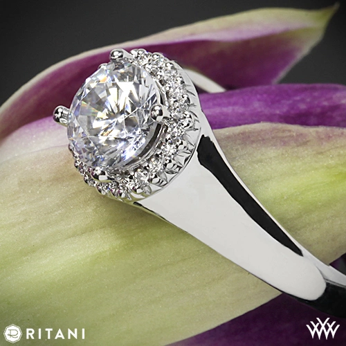 Ritani 1RZ3728 French-Set Halo Tapered Band Solitaire Engagement Ring