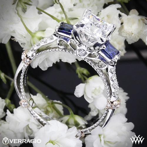 Verragio DL-124P Shared-Prong Princess and Sapphire 3 Stone Engagement Ring