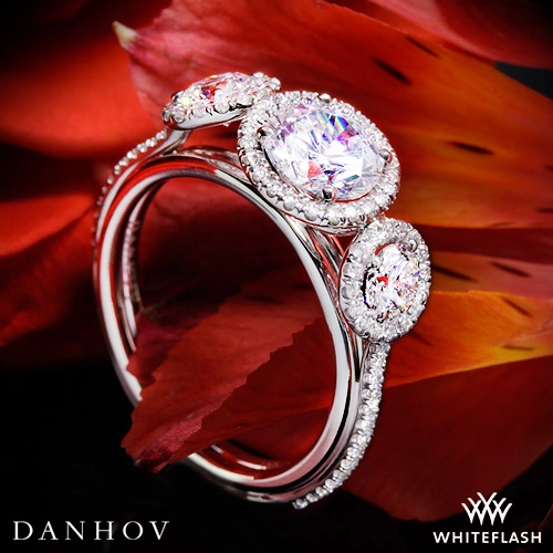 Danhov LE101 Per Lei Halo Three Stone Engagement Ring