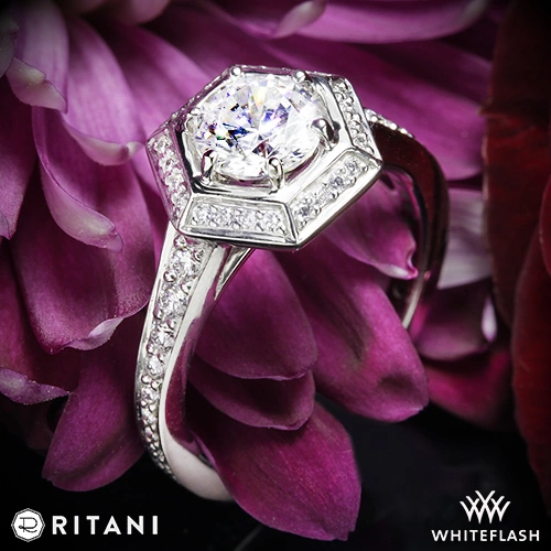 Ritani 1RZ3105 Vintage Hexagonal Halo Vaulted Diamond Engagement Ring