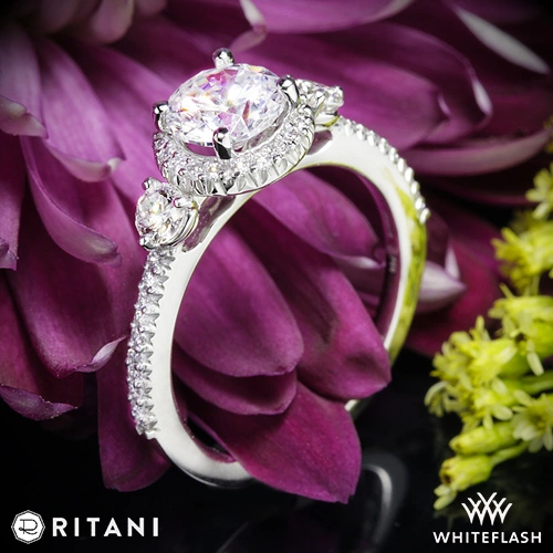 Ritani 1RZ3701 Halo Three Stone Engagement Ring