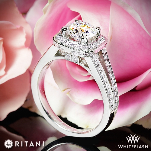 Ritani 1RZ3152 Masterwork Cushion Halo V Diamond Engagement Ring