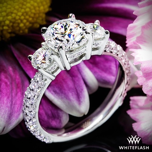 Rounded Pave 3 Stone Engagement Ring