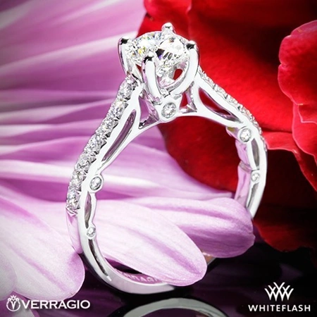 Whiteflash 18K White Gold Verragio Bead-Set Cathedral Diamond Engagement Ring