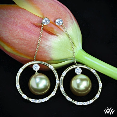 Golden Pearl and Champagne Diamond Earrings