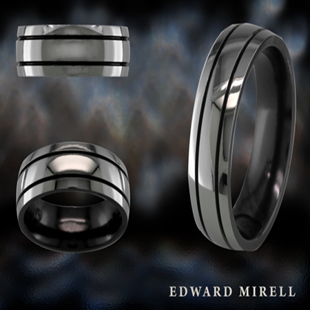 Titanium Wedding Band with Double Black Groove by Edward Mirell