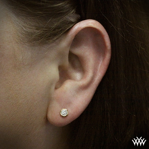 Handmade Full Bezel Diamond Earrings Ready Set To Go 418 Side View On Ear