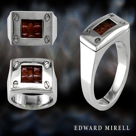 Titanium Ring with Brown Leather Designed by Edward Mirell