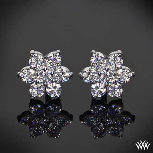 1 00ctw 14k White Gold Flower Cer Diamond Earrings Meas 8 75mm 1 00ctw 14k White Gold Flower Cer Diamond Earrings Meas 8 75mm