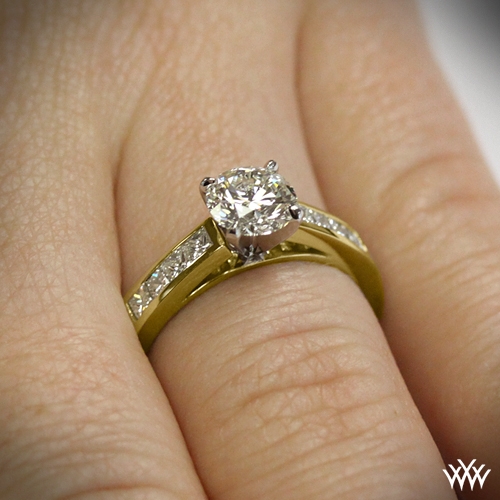 Channel Set Diamond Engagement Ring 1082 Ring Side View On Hand