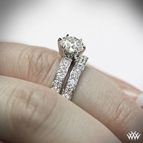 Tiffany Style Bead Set Diamond Wedding 1467 Ring Side View On Hand