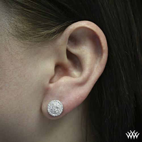 Brilliance Double Halo Diamond Earrings 1530 Side View On Ear