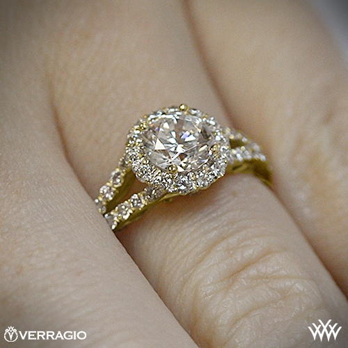 18k Yellow Gold Verragio INS-7010R Split Shank Halo Diamond Engagement Ring