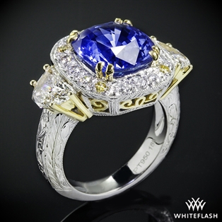 Queen Elizabeth Blue Sapphire Diamond Right Hand Ring