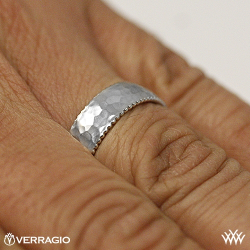 14k White Gold Verragio 6N12HM Hammered Satin Wedding Ring