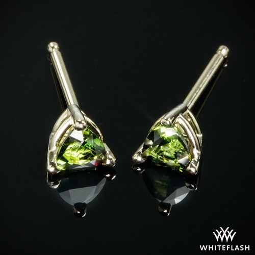 14k Yellow Gold 3 Prong Triangle Tourmaline Earrings