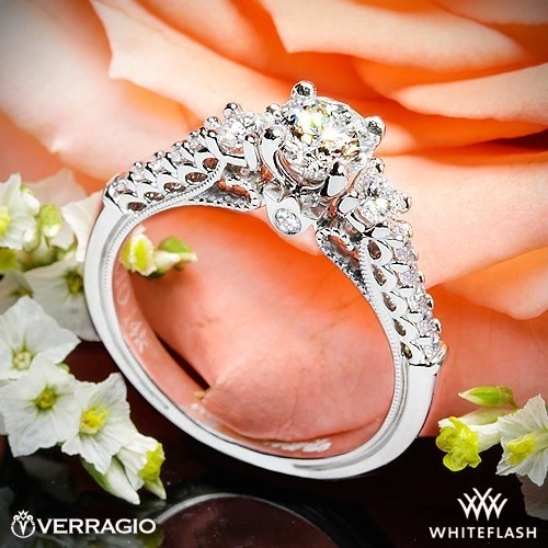 14k White Gold Verragio Renaissance 905R6 3-Stone Diamond Engagement Ring
