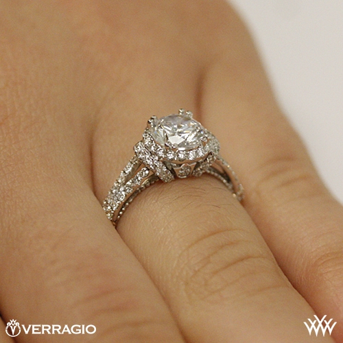 14k Yellow Gold Verragio DL-117R Dual Claw Split Shank Halo Diamond Engagement Ring