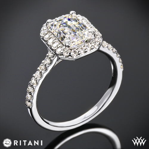 Ritani Emerald French-Set Halo Diamond Band Engagement Ring | 3359