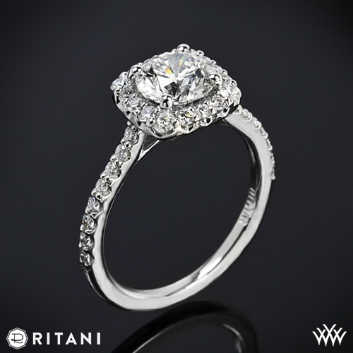 Ritani French Set Cushion Halo Diamond Band Engagement Ring 3378