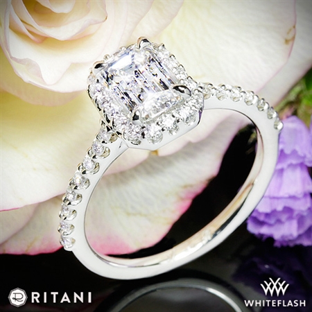 Ritani 1EMZ1323 French-Set Halo Diamond Engagement Ring for Emerald