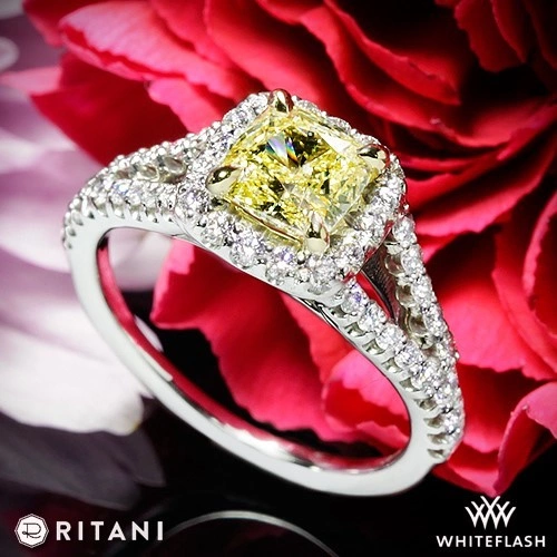 Ritani 1RZ1327 Cushion Halo V Diamond Engagement Ring