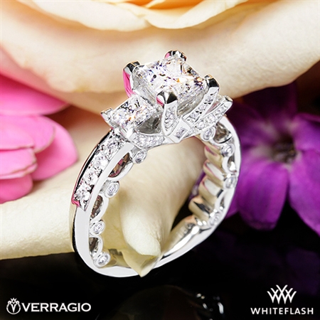 Verragio PAR-3064P Bead-Set Three Stone Engagement Ring for Princess