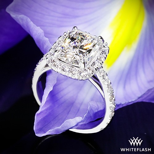 18k White Gold Custom Halo Diamond Pave Engagement Ring 