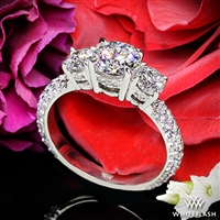 Rounded Pave Three Stone Engagement Ring