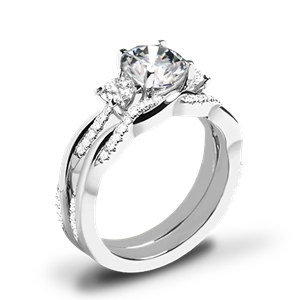 Valoria Flora Twist Three Stone Diamond Wedding Set