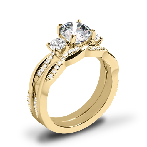 Valoria Flora Twist Three Stone Diamond Wedding Set