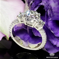 Rounded Pave Three Stone Engagement Ring