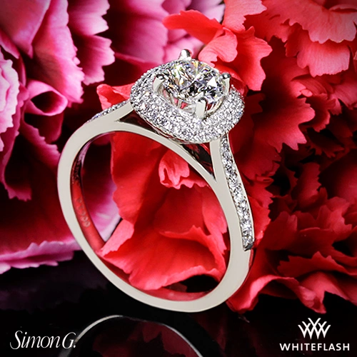 Simon G. MR2395 Passion Halo Diamond Engagement Ring