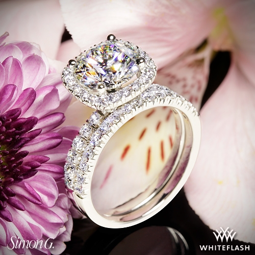 Simon G. MR2132 Passion Halo Diamond Wedding Set