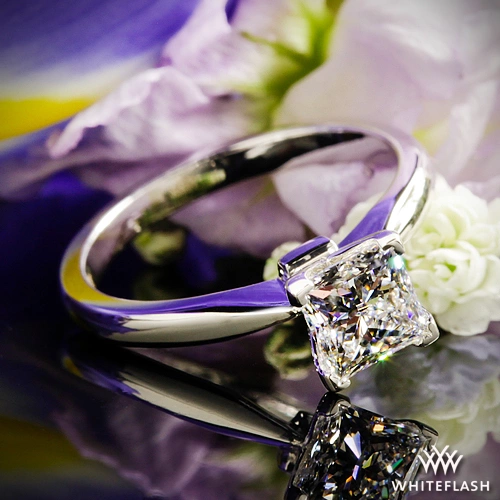 Platinum Contemporary Solitaire Engagement Ring for Princess Cut Diamonds