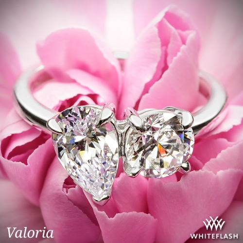 14k White Gold Valoria Pear Two Stone Solitaire Engagement Ring - Setting Only