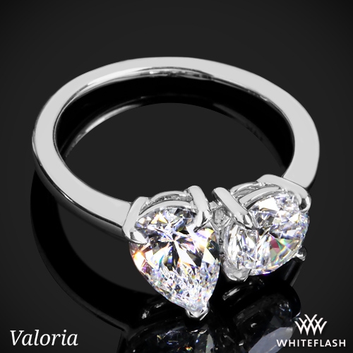 14k White Gold Valoria Pear Two Stone Solitaire Engagement Ring - Setting Only