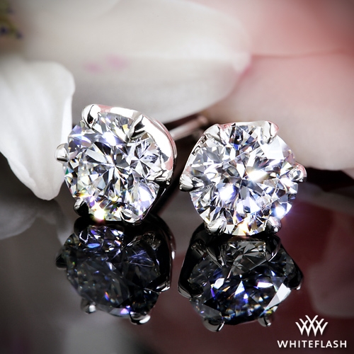 6 Prong Crown Diamond Earrings