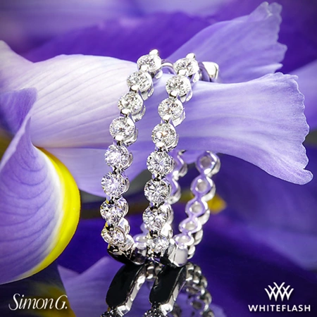 18k White Gold Simon G Harmonie LE4547 0.99ctw Diamond Hoop Earrings