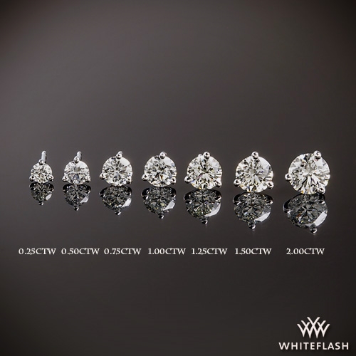 14k White Gold 3 Prong Martini Diamond Earrings
