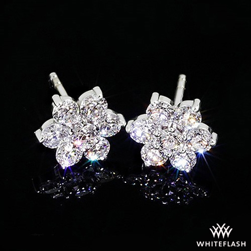 2ct Lab Created Diamond Flower Cluster Earrings - 14K White Gold Finish Over Sterling Silver