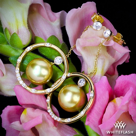 Golden Pearl and Champagne Diamond Earrings