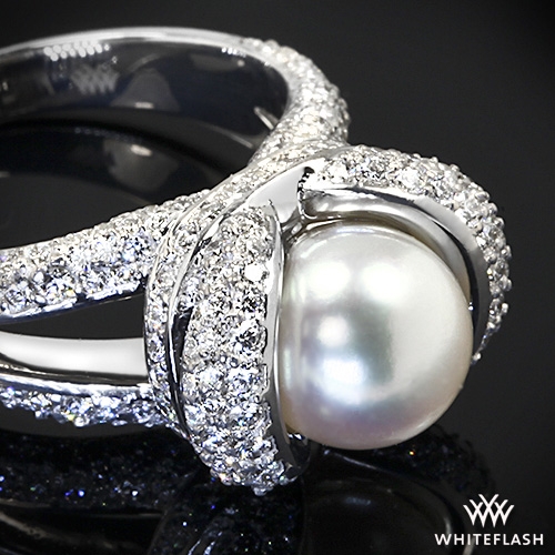 18k White Gold Gaia Pearl and Diamond Right Hand Ring