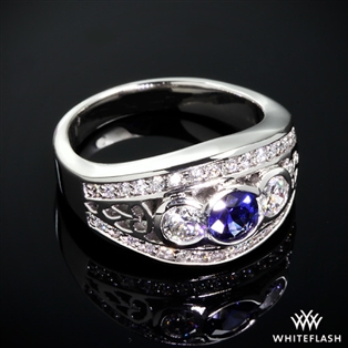 Bezel Set Blue Sapphire and Diamond Right Hand Ring