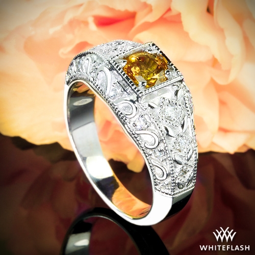 Yellow Sapphire and Diamond Right Hand Ring