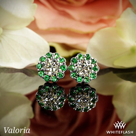 14k White Gold Valoria Tsavorite and Diamond Flower Earrings