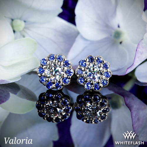 Valoria Blue Sapphire and Diamond Flower Earrings 7504