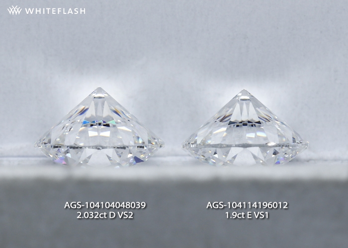 D and E color diamonds viewed from the side